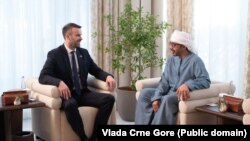 Premijer Crne Gore Milojko Spajić i vicepremijer Vlade Ujedinjenih Arapskih Emirata Abdullah Bin Zayed Al Nahyan na sastanku u Dubajiu marta 2025.