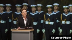 Премьер-министр Польши Эва Копач выступает на Вестерплятте 1 сентября 2015 года