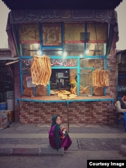A street scene outside a bakery captured by the former Radio Azadi journalist who recently fled Afghanistan.