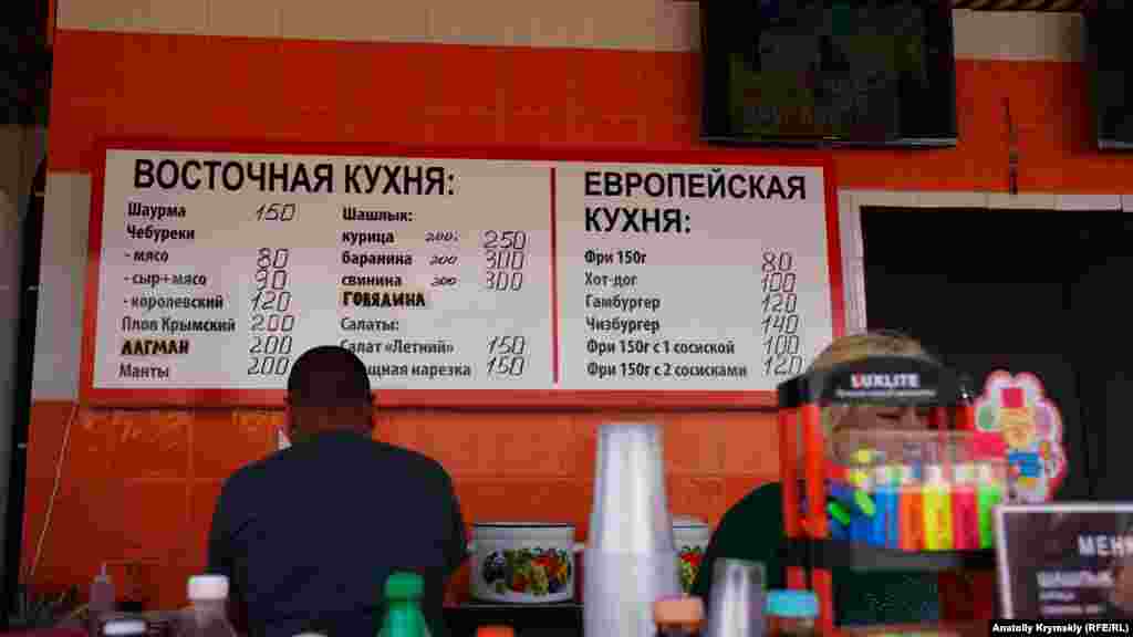 Прейскурант пляжного «пищеблока»