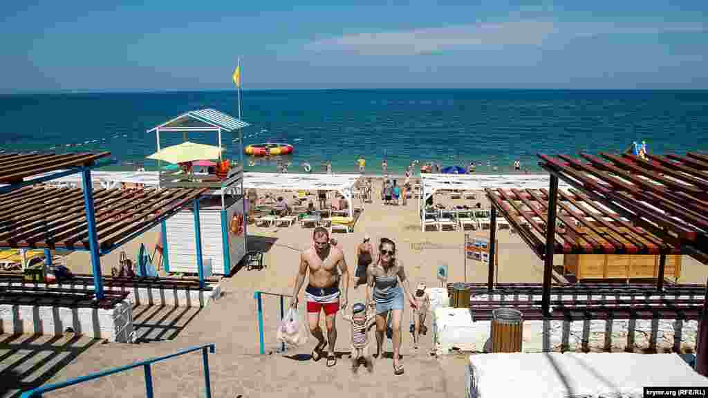 Вид на пляж «Учкуевка» со стороны главного входа и автобусной остановки