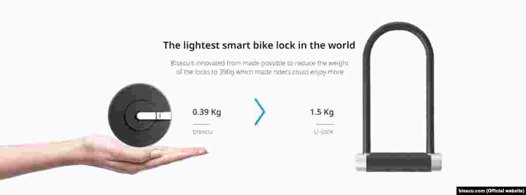 Розумний замок для велосипеда Команда південнокорейських розробників представила новий замок для велосипедів. Відтепер його власник може не нагинатися, щоб до чогось пристебнути свій транспортний засіб – маленький девайс просто блокує переднє колесо за допомогою додатку на телефоні. Цей пристрій важить менше, ніж півкіло, та має сигналізацію в сто децибел. У разі викрадення велосипеда – додаток на телефоні повідомить вас про це.  
