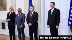 Antonio Costa, President i Këshillit Evropian me anëtarët e Presidencës së BiH, Sarajevë, 13 maj 2025.