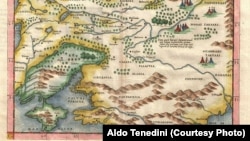 Карта России и Украины 1572 года итальянского картографа Джироламо Рушелли