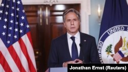 Secretary of State Antony Blinken delivers remarks on August 30 after the U.S. military completed a full withdrawal from Afghanistan. 