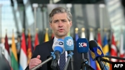 Міністр закордонних справ Литви Кястутіс Будріс під час зустрічі керівників зовнішньополітичних відомств країн НАТО в Брюсселі, 4 квітня 2025 року