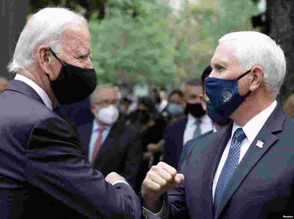 Кандидат у президенти США від Демократичної партії Джо Байден та віцепрезидент США Майк Пенс вітають один одного. Майк Пенс із дружиною відвідали церемонію, яку проводить музей «9/11» у Нью-Йорку, а також узяли участь у зачитуванні імен загиблих на місці «башт-близнюків», зруйнованих під час нападу 11 вересня. Джо Байден відвідав церемонію в Нью-Йорку в першій половині дня перед поїздкою до Шанксвіллу