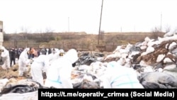 Площадка в Щелкино, где складируют мазутные отходы, собранные с побережья Крыма, январь 2025 года