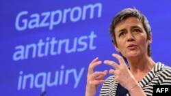 Маргрете Вестагер на пресс-конференции в Брюсселе, 22 апреля 2015 г.