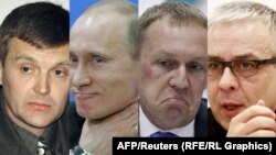 (Зліва напрво) Колишній співробітник російських спецслужб Олександр Литвиненко, президент Росії Володимир Путін, депутат Державної думи Росії Андрій Луговий та підприємець Дмитро Ковтун