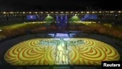 A scene from the closing ceremony of the Rio 2016 Olympic Games