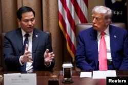 Президент США Дональд Трамп слухає держсекретаря Марко Рубіо у Білому домі. Вашингтон, 10 квітня 2025 року