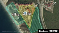 Участки пансионата "Шингари": желтым – в собственности, голубым – в аренде