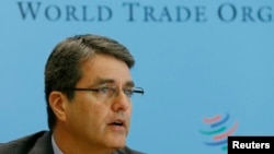 Генеральный директор Всемирной торговой организации Роберто Азеведо на представлении доклада ВТО в Женеве, 14 апреля 2014 года