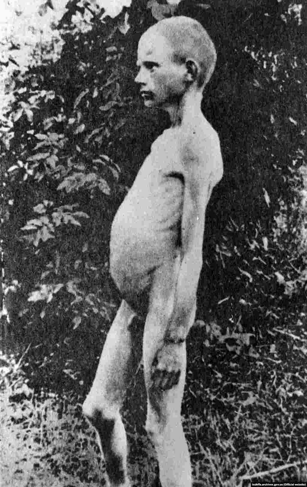 Голодний хлопчик в одному з сіл України. Місце і дата зйомки: УССР, 1932-1933 рр 