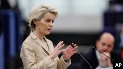 Урсула фон дер Ляєн виступає з промовою про безпеку й оборону в Європейському парламенті в Страсбурзі. Франція, 28 лютого 2024 року