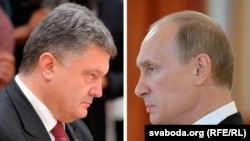 5-й президент України Петро Порошенко (ліворуч), за каденції якого були підписані угоди «Мінськ-1» і «Мінськ-2», а також президент Росії Володимир Путін (колаж)