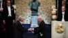 Austrian author and co-laureate of the 2019 Nobel Prize in Literature Peter Handke receives his Nobel Prize from King Carl XVI Gustaf of Sweden (R) during the Award ceremony