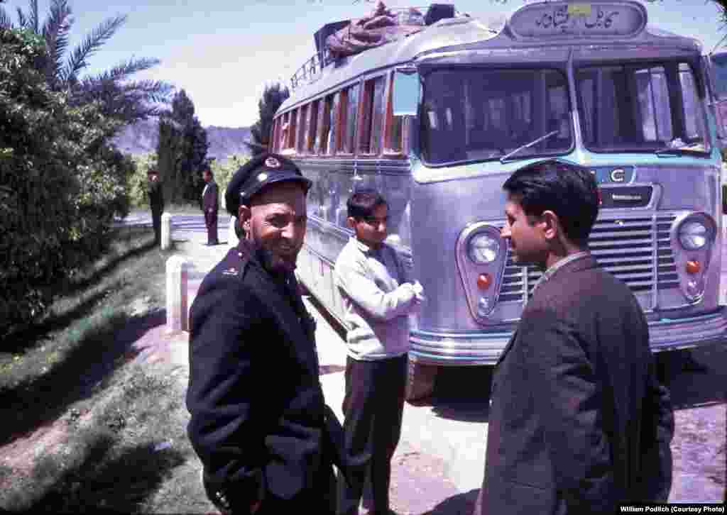 "In the spring of 1968, my family took a public, long-distance Afghan bus through the Khyber Pass to visit Pakistan (Peshawar and Lahore)," Peg Podlich remembers. "The road was rather bumpy in that direction, too. As I recall it was somewhat harrowing at certain points with a steep drop off on one side and a mountain straight up on the other! I remember that before we left Kabul my father paid for a young man to go around the bus with a smoking censor to bless the bus or ward off the evil eye. I guess it worked -- we had a safe trip."