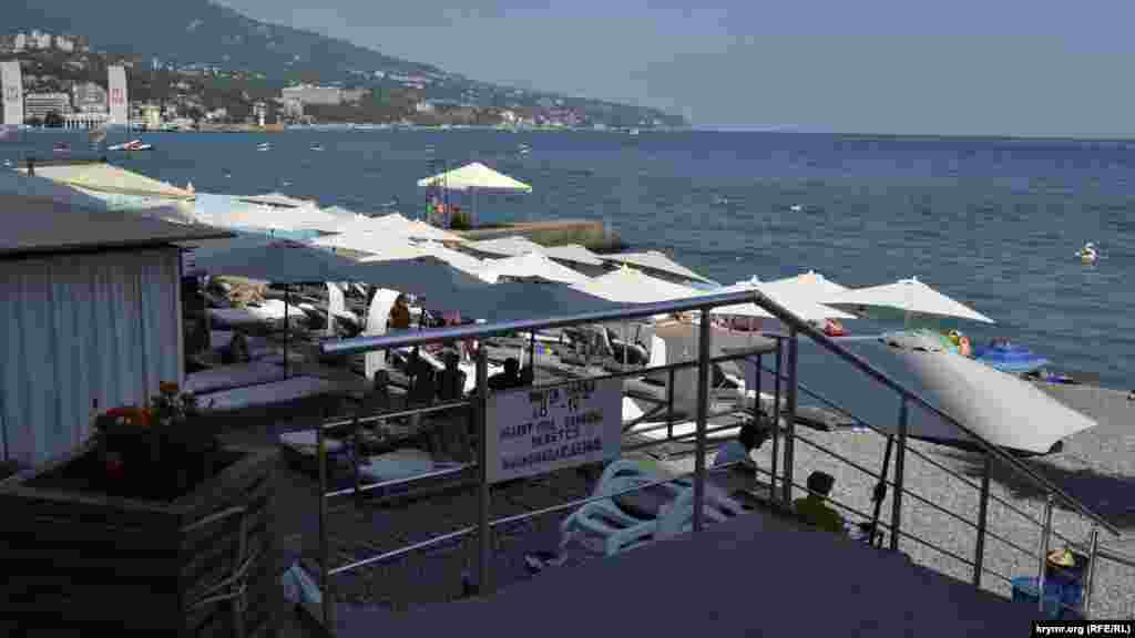 Предпоследним западным пляжем Ялты является маленькая карта отеля «Опера-Прима», с романтичным названием «Бегущая по волнам». Уровень комфорта там весьма высок, как и его стоимость