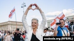 Марія Колесникова під час демонстрації в Мінську 16 серпня 2020 року